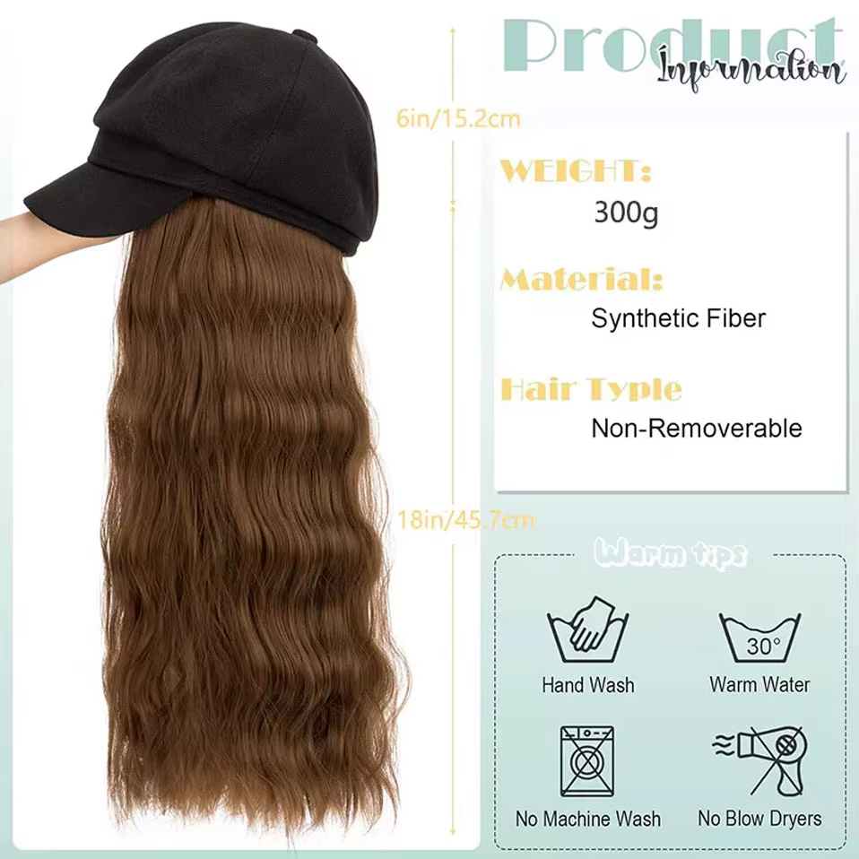 Casquette Newsboy avec Extensions de cheveux Bob