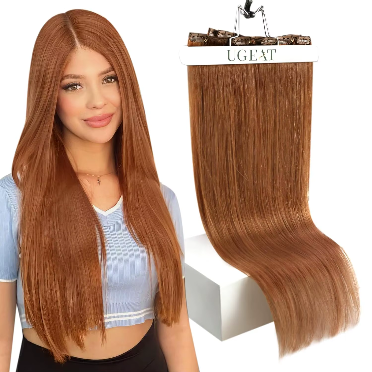 Ugeat-Extensions de cheveux humains à clipser