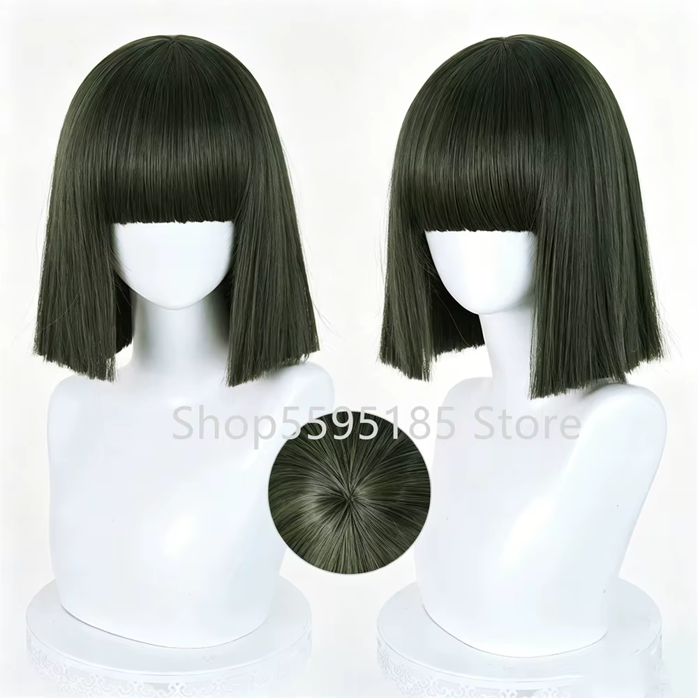 Perruque de cosplay Anime Haku, vert armée, courte et droite, en cheveux synthétiques résistants, effet ondulé, velours, pour Halloween et jeux de rôle