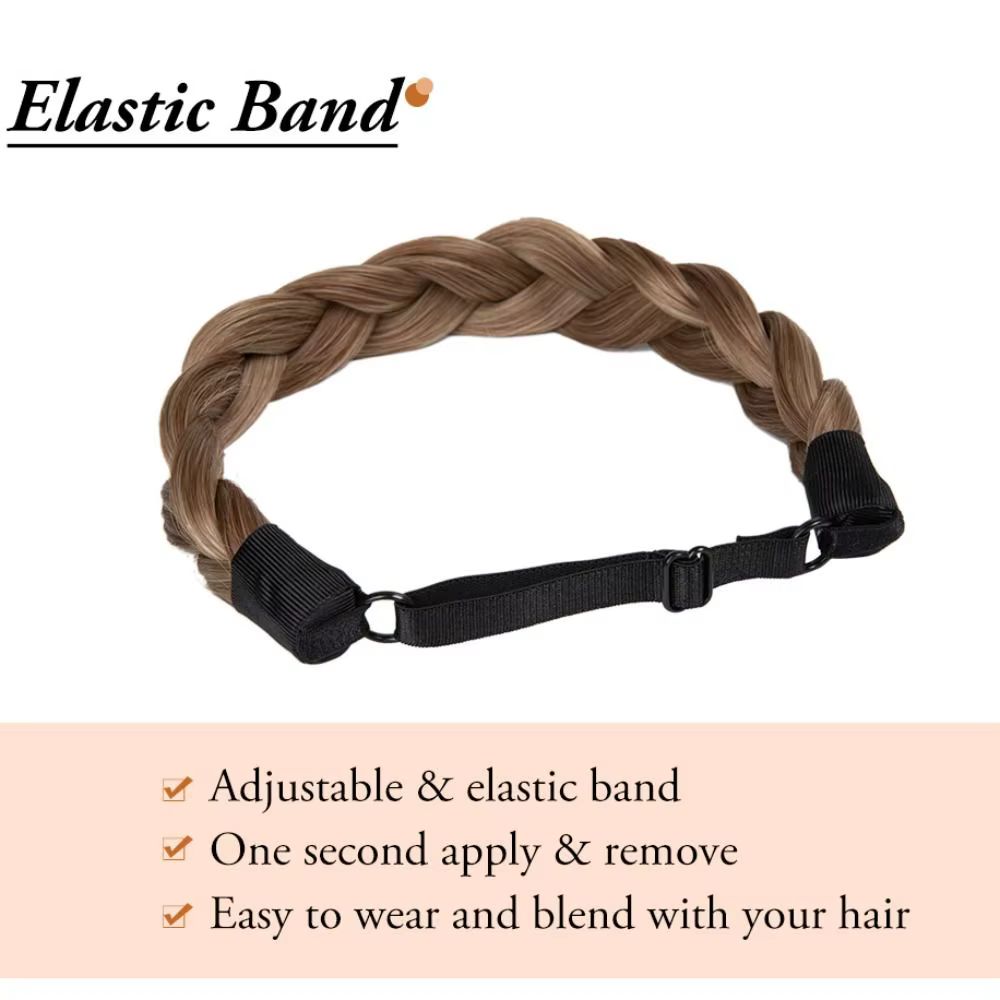 Bandeau de cheveux tressé réglable, Extensions de chignon synthétiques extensibles doré/marron/noir, élastiques antidérapantes