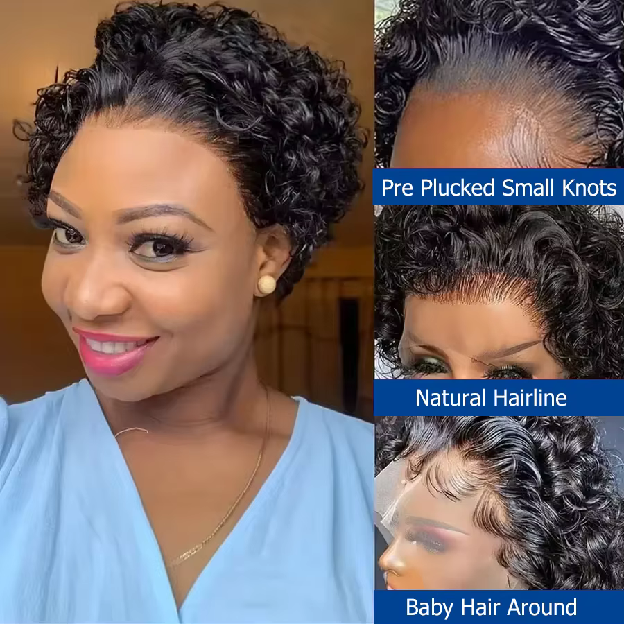 Perruque courte bob coupe pixie en cheveux humains