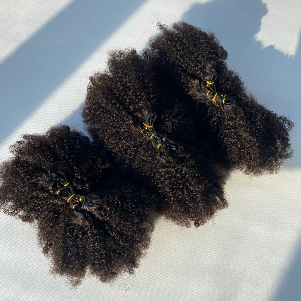 Paquets de cheveux humains bruts vierges moelleux Afro crépus bouclés Extensions de tissage de cheveux humains Afro bouclés 4b 4c paquets brésilien Double trame