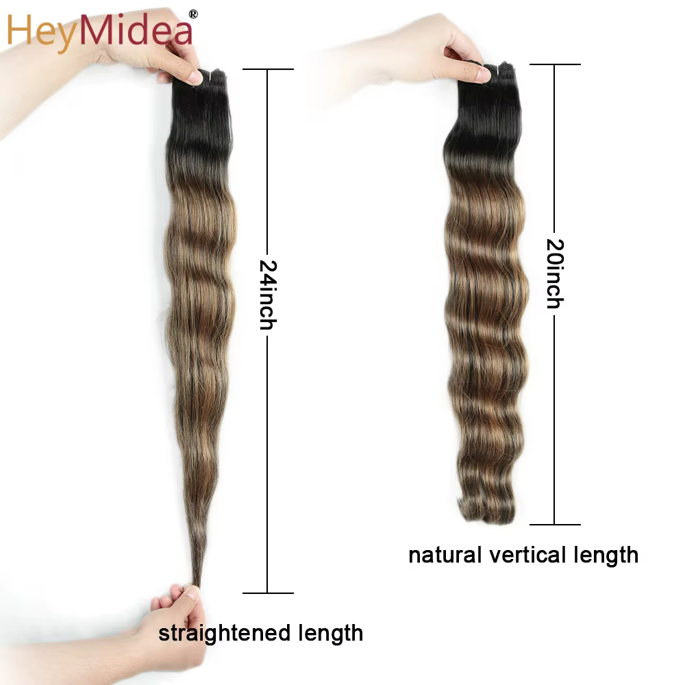 Extensions de cheveux synthétiques naturels Body Wave, tissage en mèches, Ombré Blond Piano, épaisseur 'Loose Deep', pour queue de cheval
