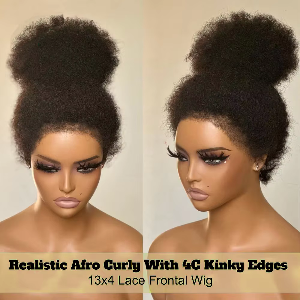 Perruque Afro bouclée 4x4 5x5 Invisible HD dentelle avec bords 4c