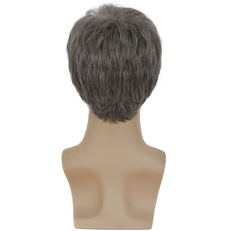 Perruque Courte Synthétique Grise pour Homme
