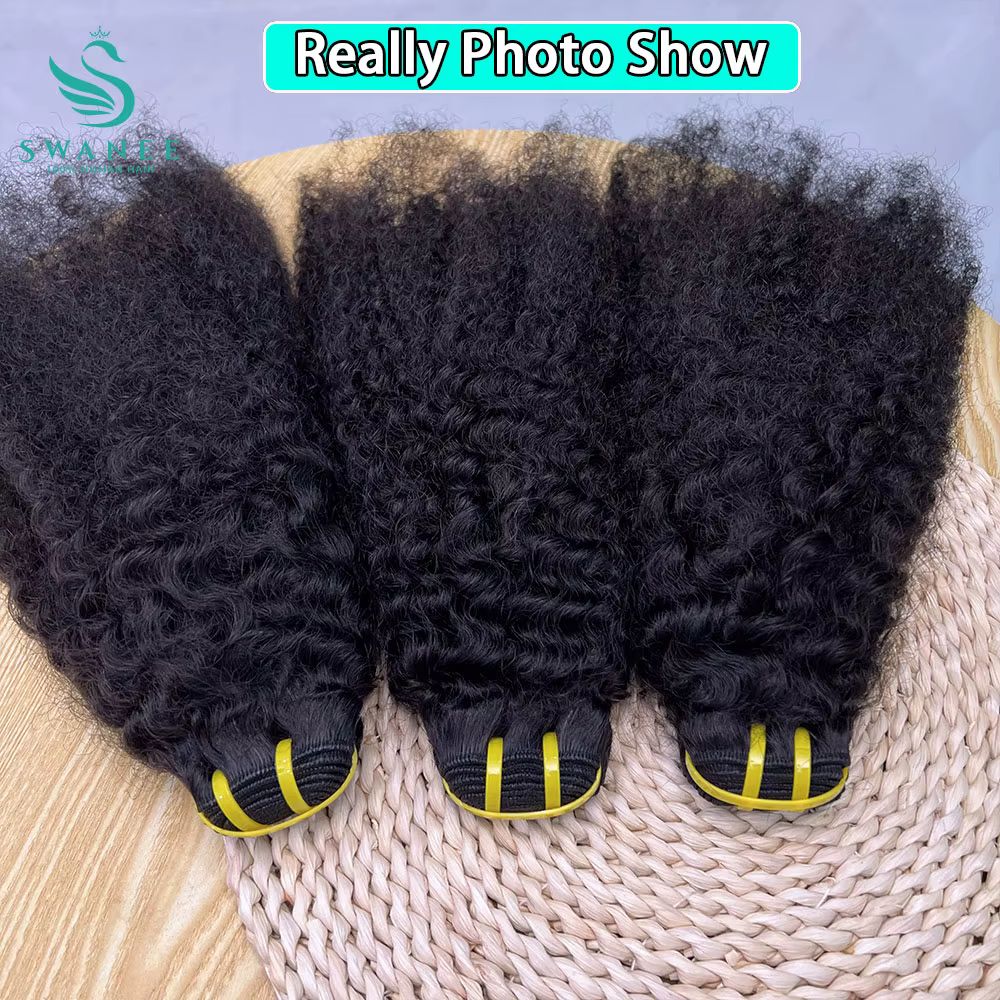 Extensions de cheveux humains vierges bruts 4C Afro Kinky Curly à double trame, lots de tissage pour femmes noires africaines, noir naturel