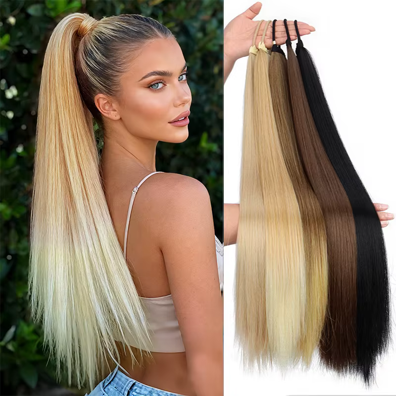 Extension de cheveux synthétiques longs et raides pour femmes