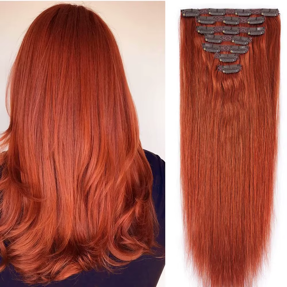 Extensions de cheveux naturels en gingembre à clipser
