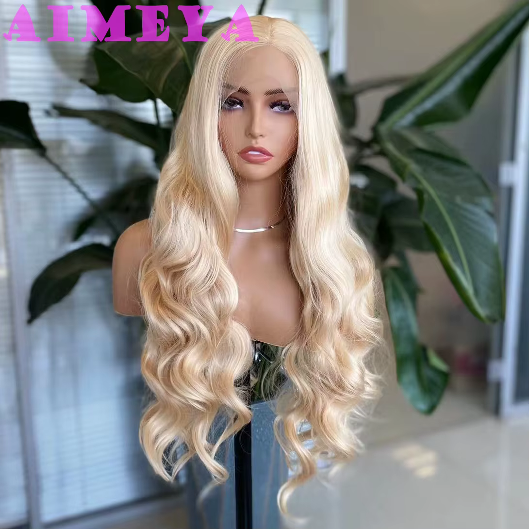 AIMEYA Perruque Blonde Longue Ondulée Lace Front Synthétique pour Femme et Fille