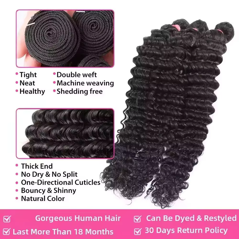 Extensions de cheveux humains brésiliens naturels Deep Wave