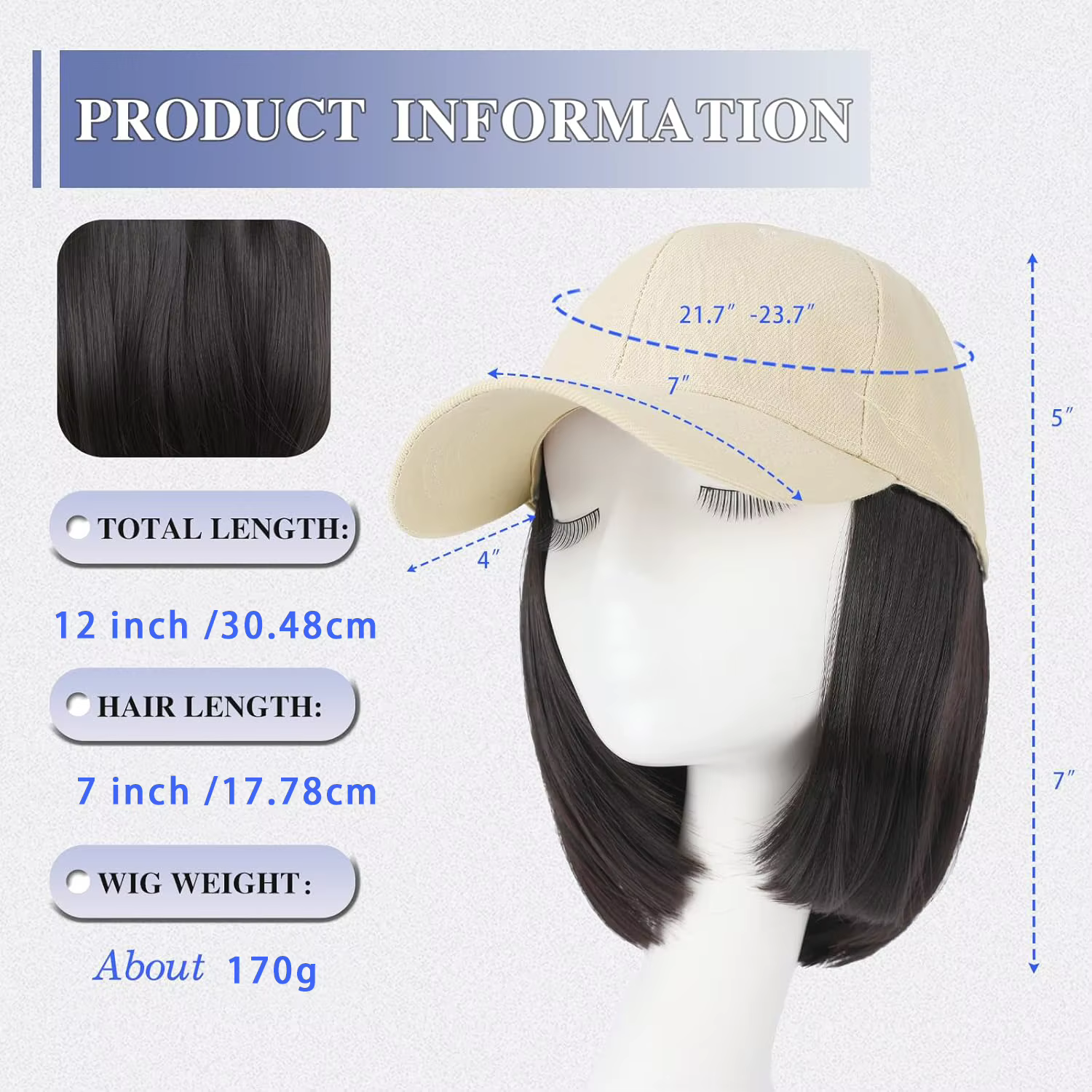 Casquette de baseball avec extensions de cheveux pour femmes