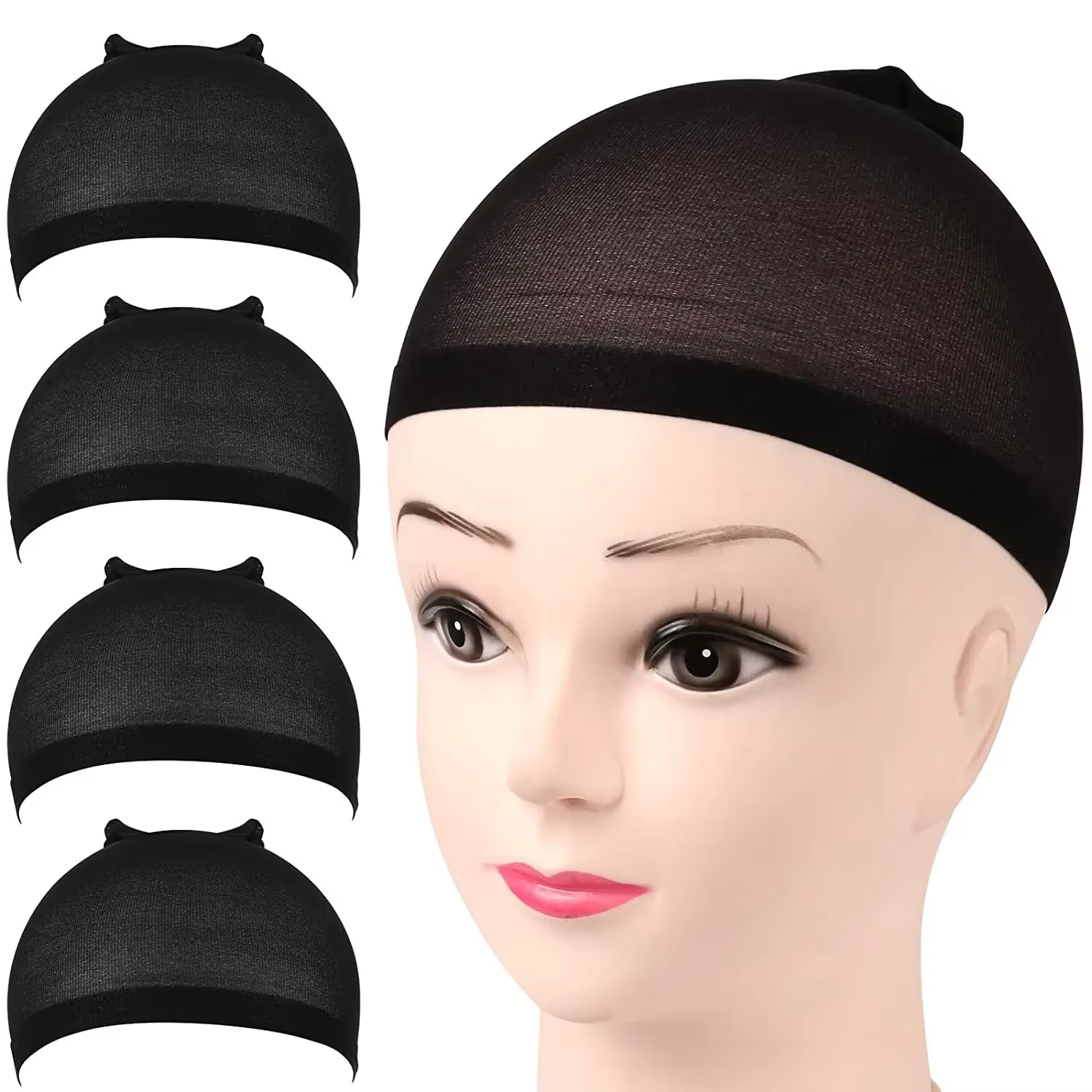 Lot de 4 bonnets à perruque en nylon, noirs et couleur chair, pour femmes, hommes et enfants, pour Halloween, cosplay et usage quotidien