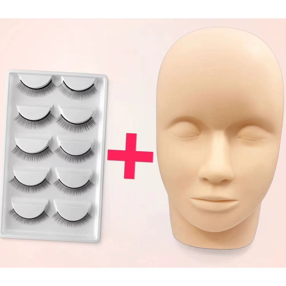 Tête de mannequin pour formation aux extensions de cils et kit de cils