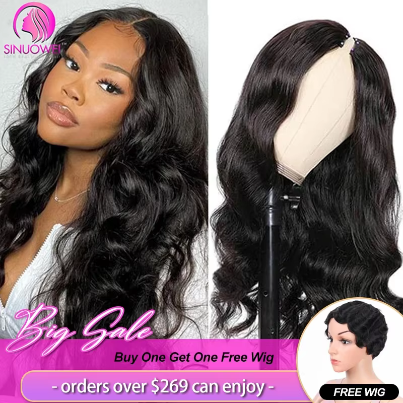 Perruque Sinuowei U V Part Body Wave en cheveux humains pour femmes