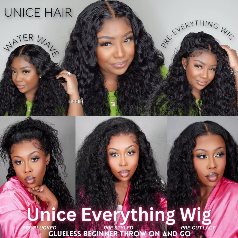 Perruque UNice Pre Everything 7x5 & 13x4 Lace Frontal Water Wave avec cordon de serrage