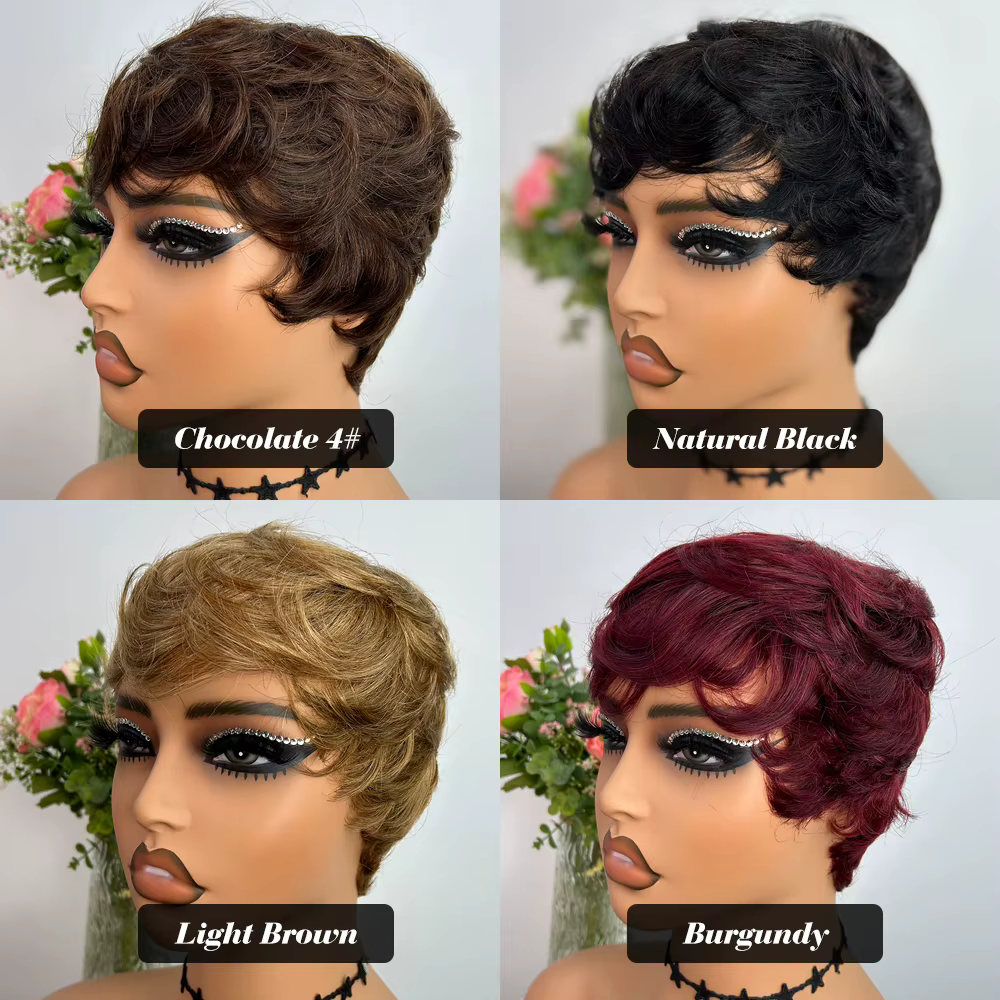 Perruques de cheveux humains courts coupe lutin droite perruque bresillienne pour les femmes noires