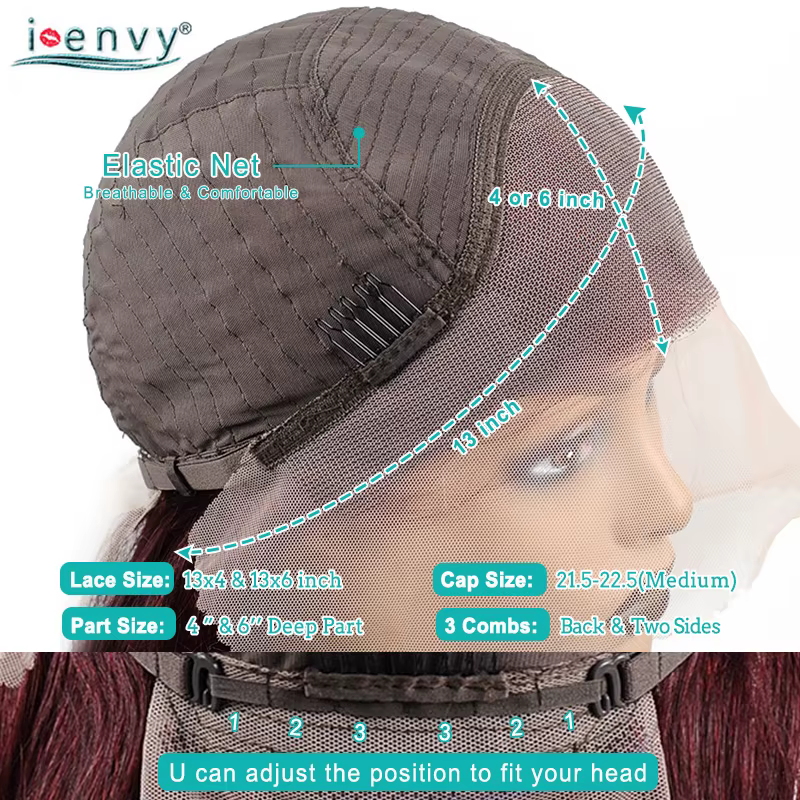 Perruque Lace Front Wig Body Wave Naturelle Bouclée Bordeaux