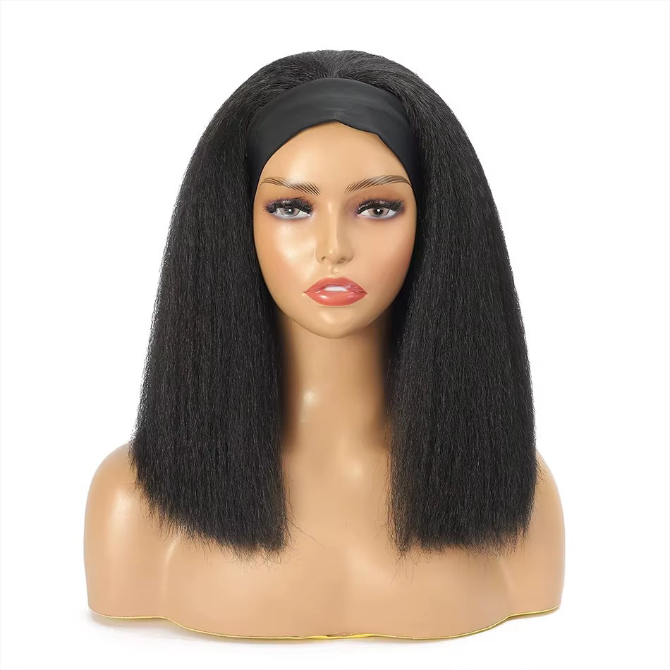 Crépus droite courte Bob bandeau perruque pour femmes brésilien Remy 100% cheveux humains 250% pas cher pleine Machine