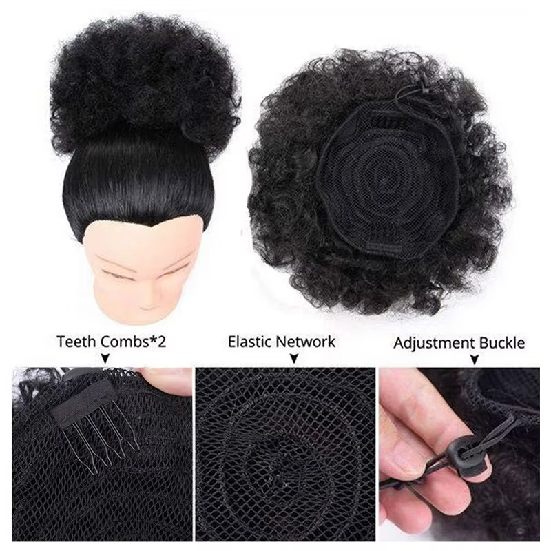 Chignon afro bouclé, queue de cheval synthétique courte et crépue pour femme, extensions de chignon afro bouclé avec cordon de serrage
