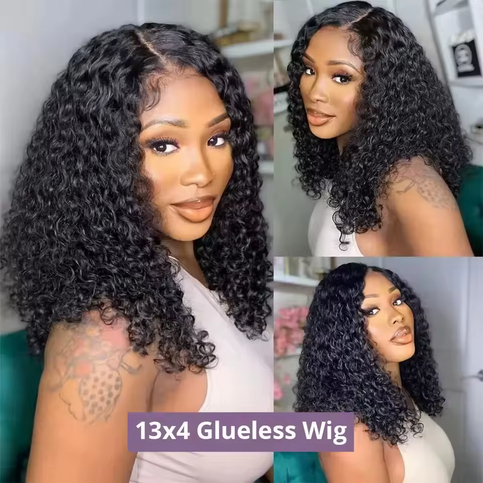 Perruques sans colle à densité 230 %, cheveux humains pré-épilés, perruque frontale en dentelle Deep Wave 13x4, perruques bob Deep Wave en cheveux humains prêtes à porter