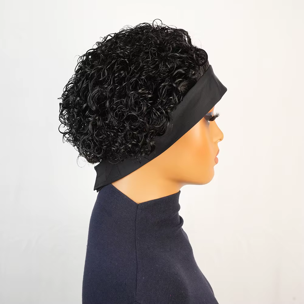 Bandeau perruques cheveux humains 100% crépus bouclés court sans colle perruque