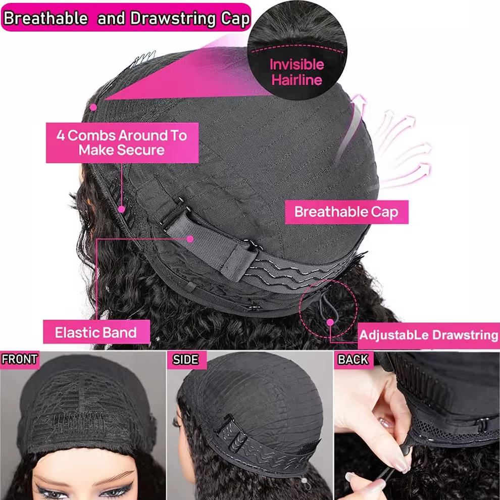 Demi-perruque bouclée birmane en cheveux humains