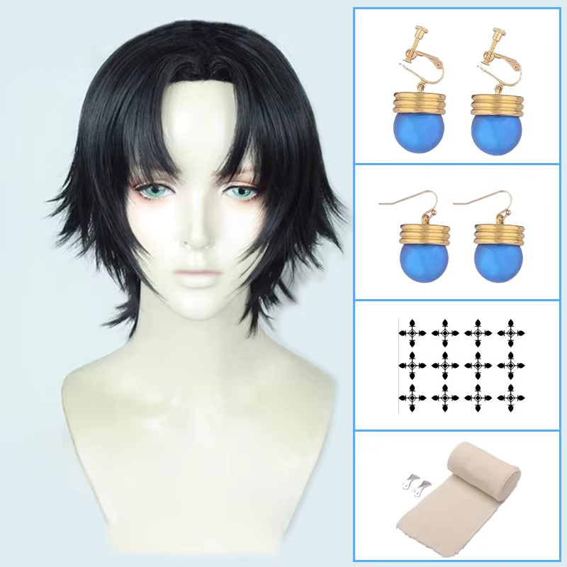 Perruque de Cosplay synthétique noire de 30cm