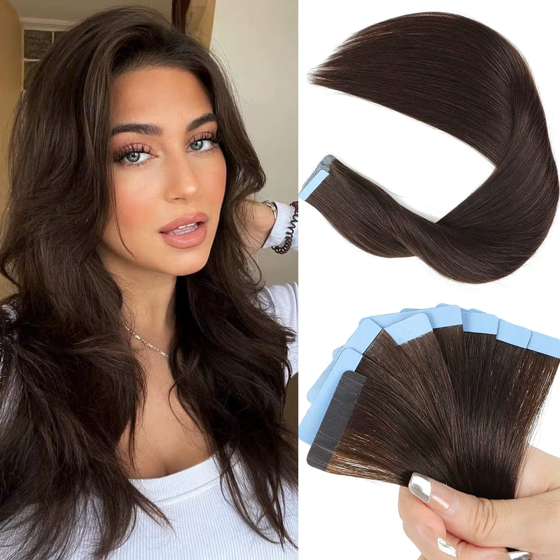 Extensions de Cheveux Humains avec Bande Adhésive pour Femme