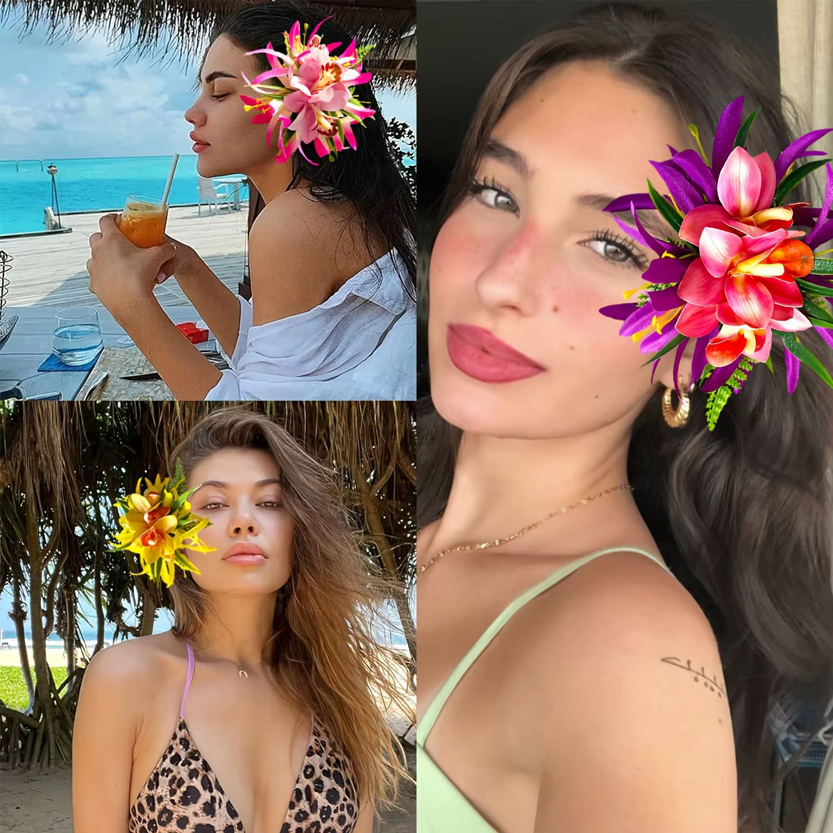 1pc Clip à cheveux en fleur d'orchidée artificielle pour les vacances à la plage hawaïenne