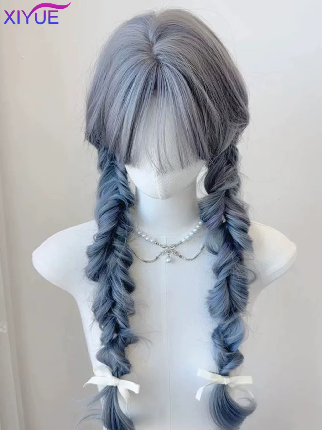 XIYUE – perruque synthétique longue et lisse avec reflets gris