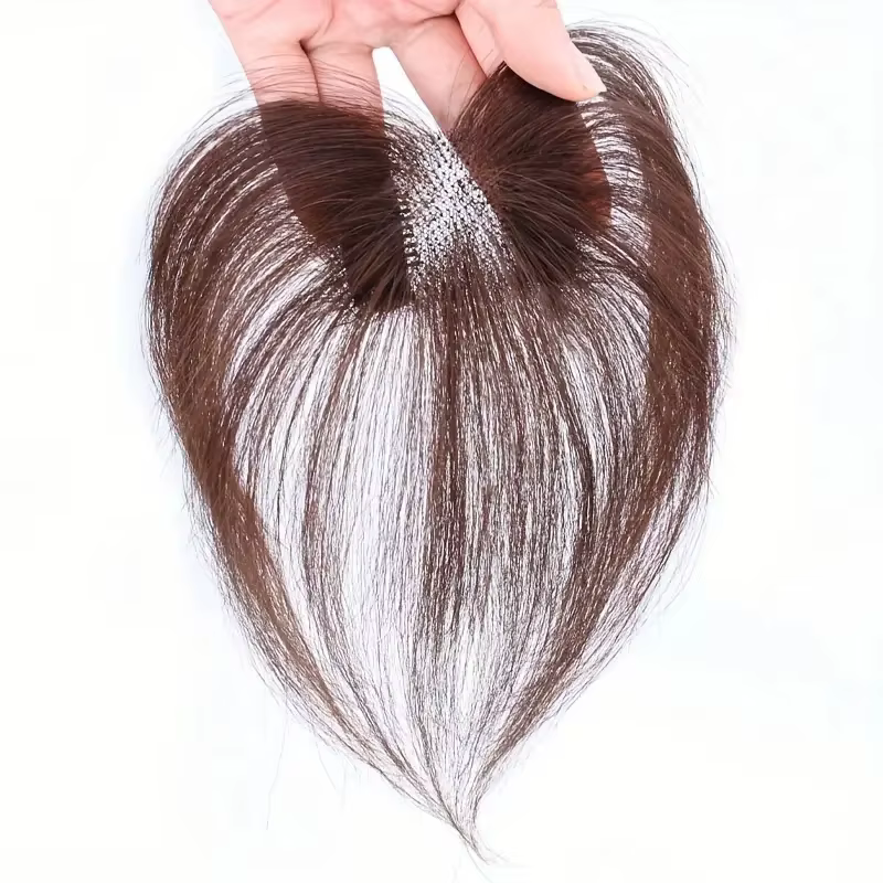 Perruque femme avec frange qui ajoute du volume en vrais cheveux humains pour couvrir le haut et la ligne