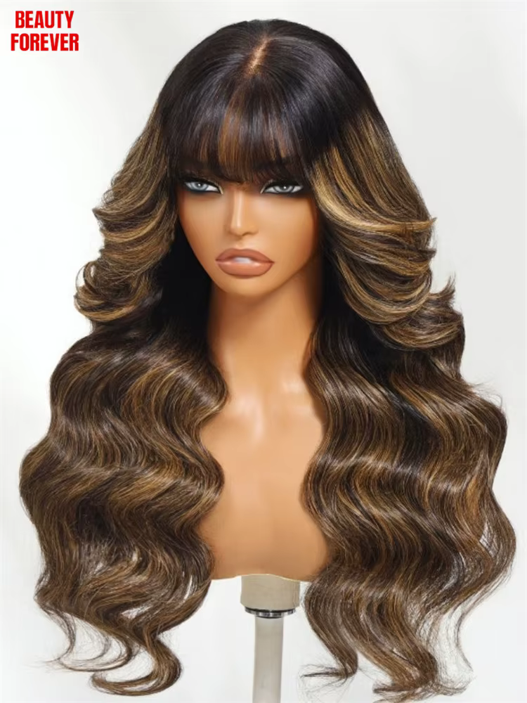 Beautyforever 13x4 Pré-tout ™ Perruque frontale en dentelle Balayage brun met en évidence moelleux vague lâche rideau
