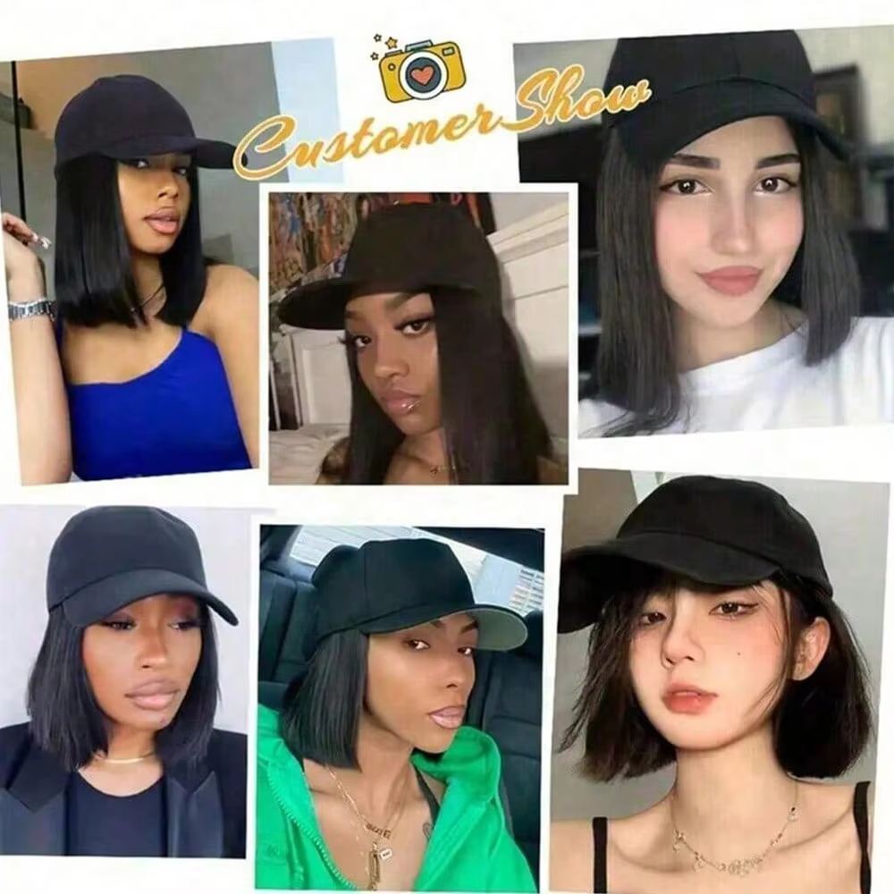 Casquette de baseball avec extensions de cheveux synthétiques