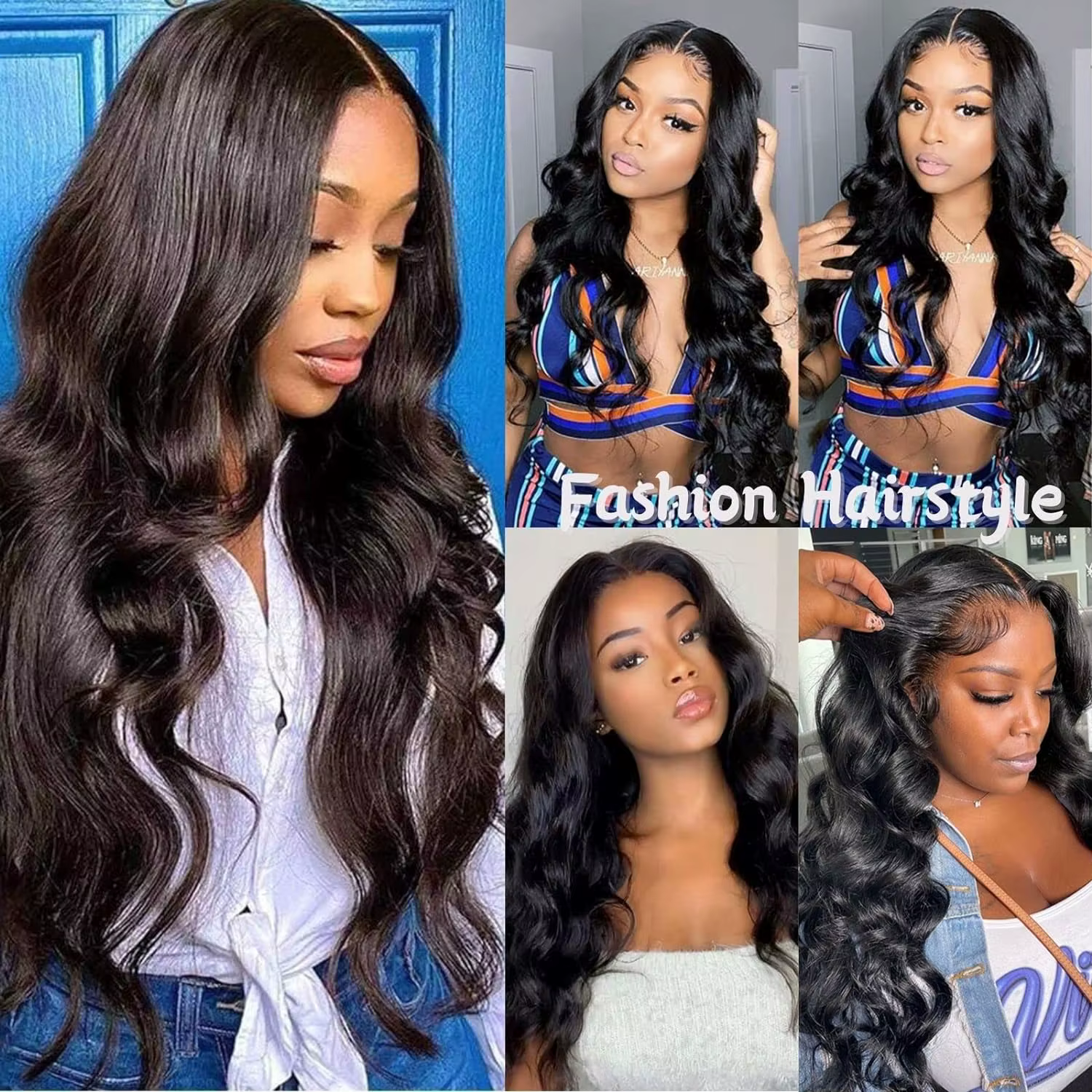 30 pouces V partie perruque vague de corps synthétique U partie perruques pour les femmes pleine tête pince dans les cheveux naturel noir pas de laisser partie mince perruque