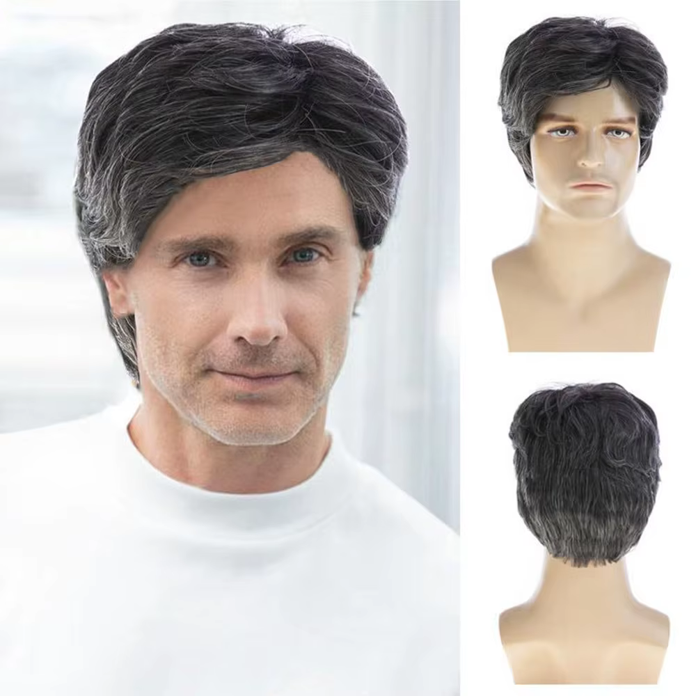 Perruque synthétique courte bouclée naturelle pour hommes