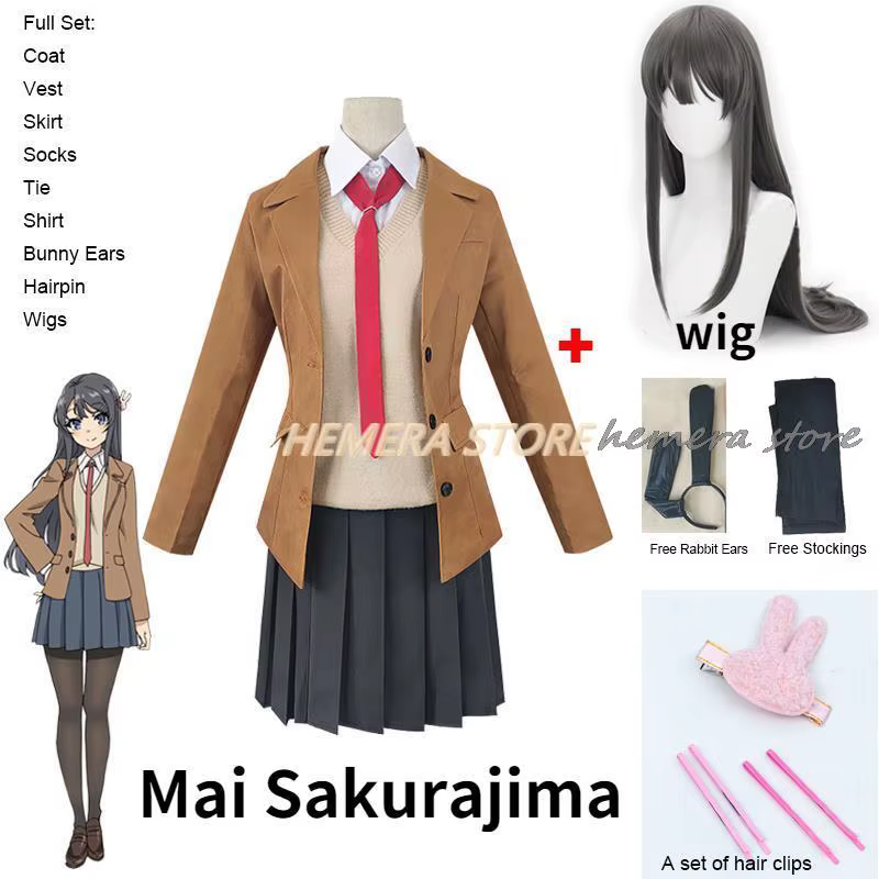 Rascal Does Not Repliof Bunny Girl Senpai Mai Sakurajima Cosplay Perruque