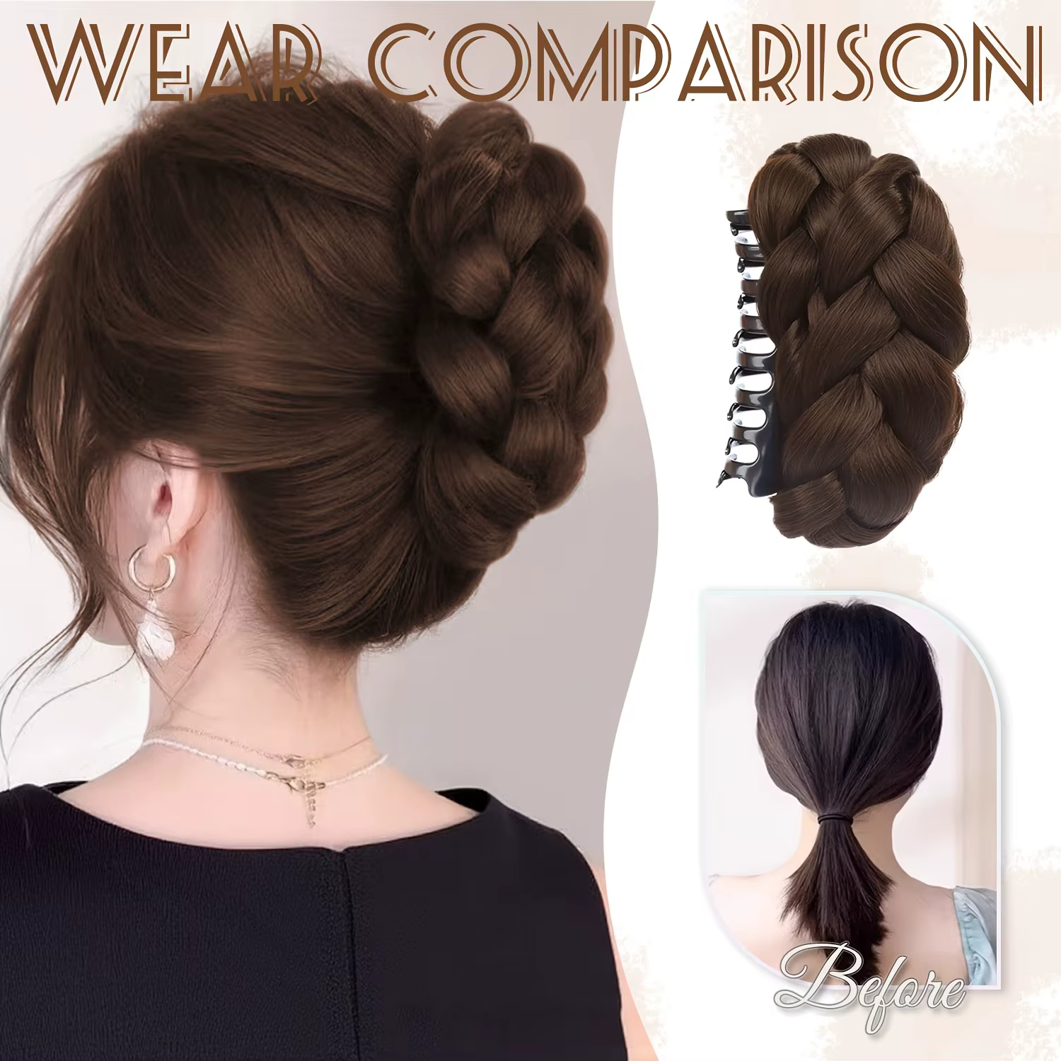 Postiche de chignon synthétique avec pince à griffe ovale