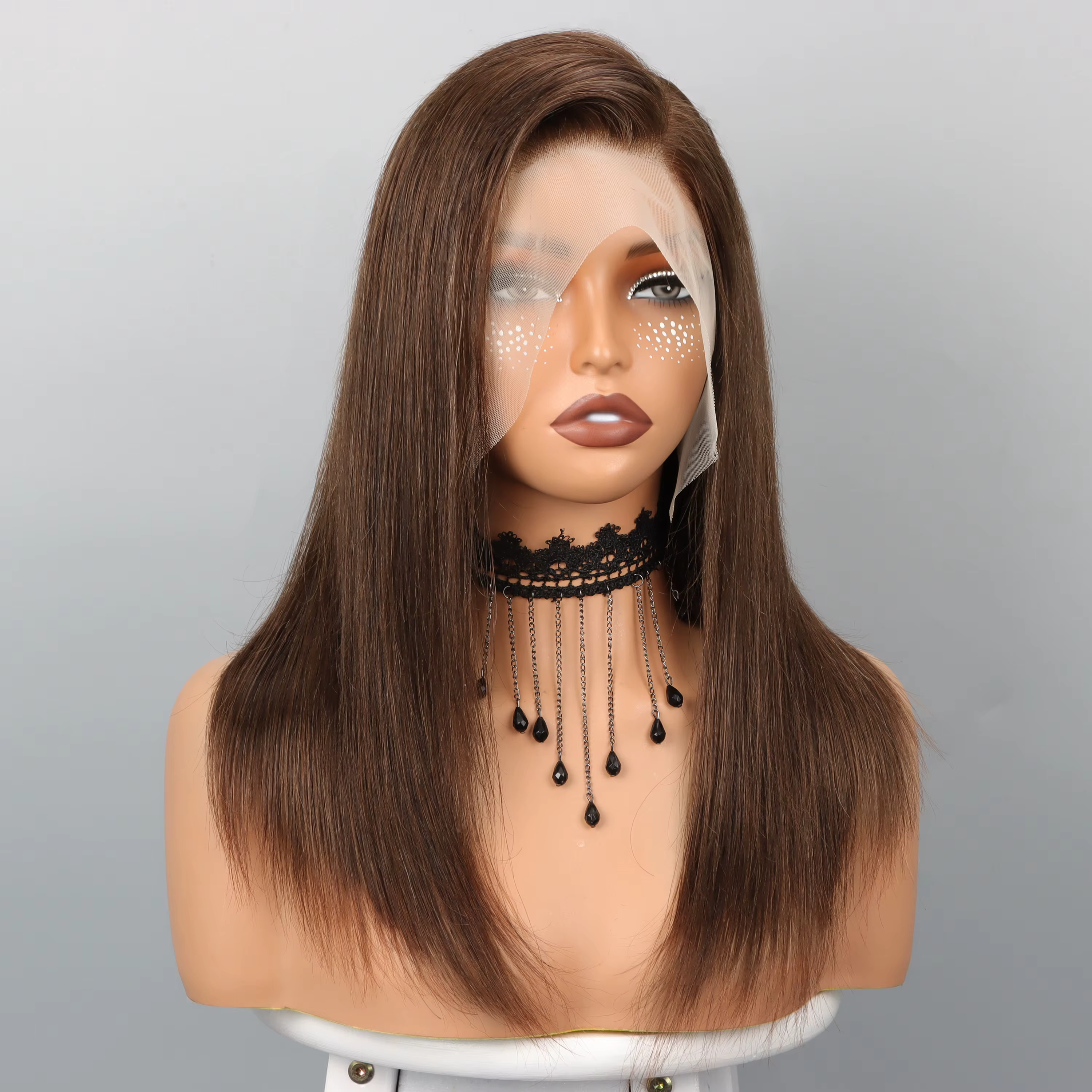 Perruque Lace Front 13x4 Bob Cheveux Humains Bruns Lisses Densité 180% Perruques Frontales en Dentelle Transparente Perr