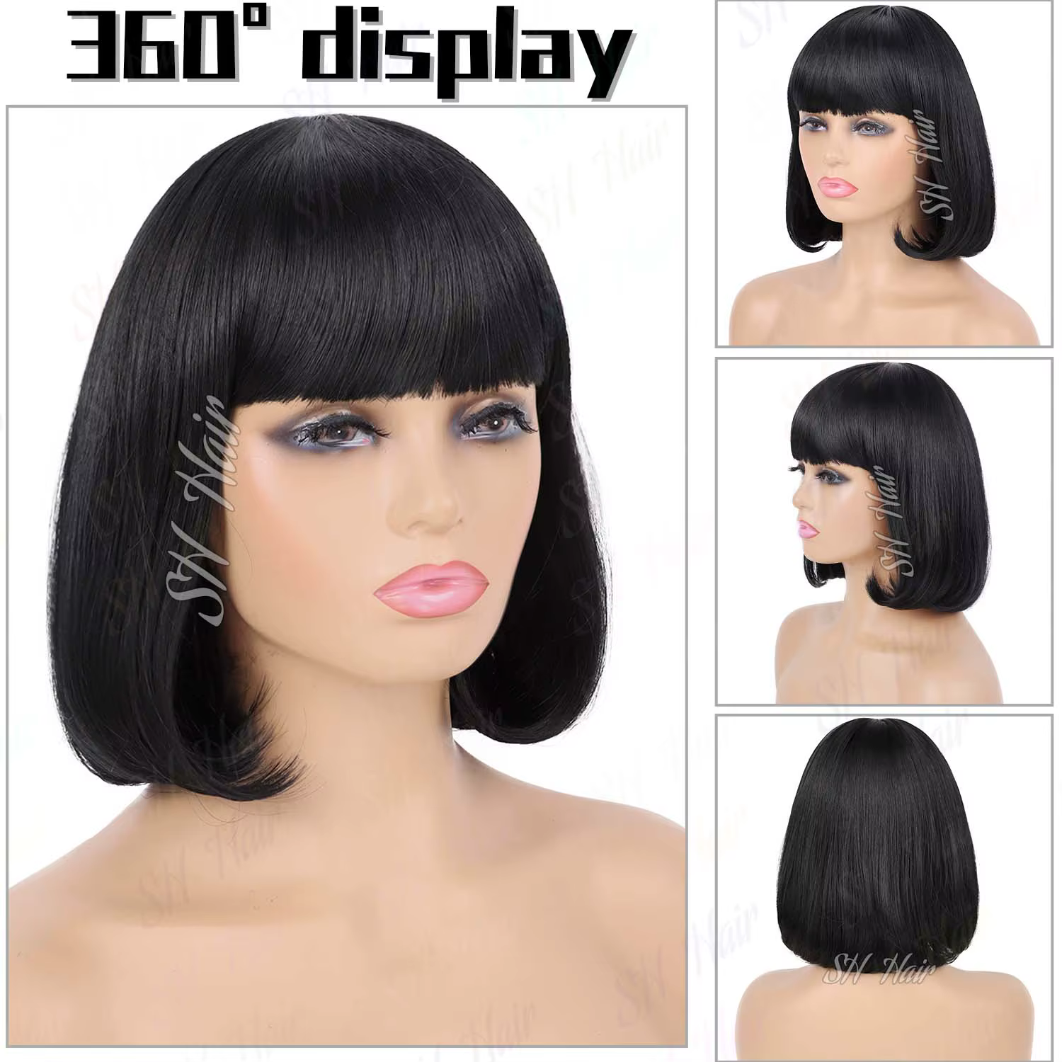 Perruques synthétiques noires Bob pour femmes