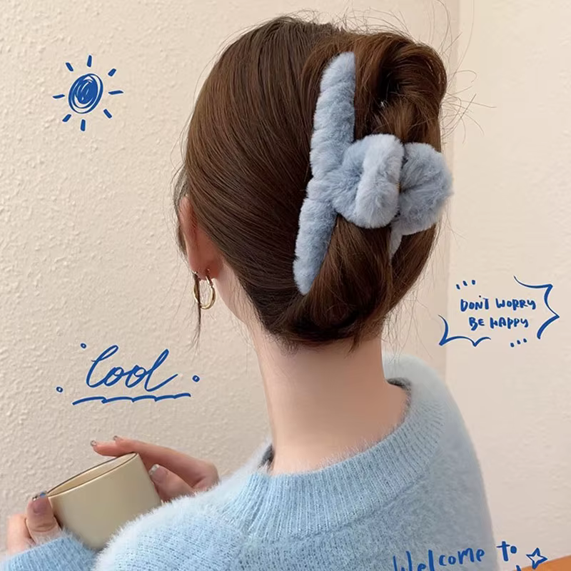 Nouvelle pince à cheveux croisée colorée et moelleuse pour femmes et filles