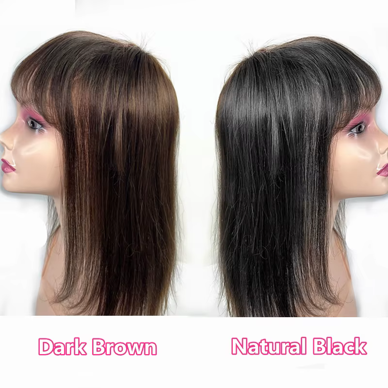 Clip en cheveux humains Topper avec frange Extensions