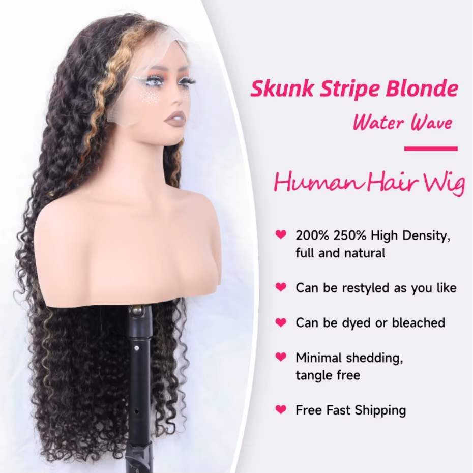 Perruque Lace Frontale 360 avec mèches blondes