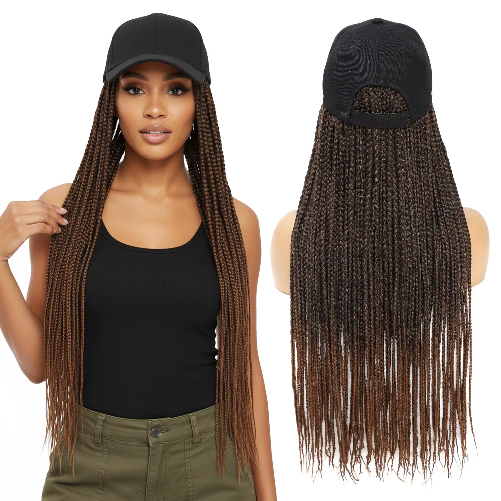 Casquette perruque pour femme avec cheveux tressés intégrés