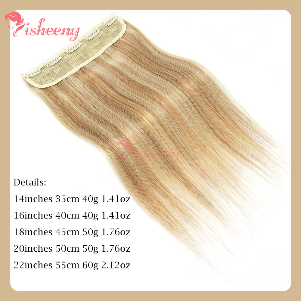 Extensions de cheveux naturels à clipser, une seule pièce, 14-22 pouces, blondes avec mèches, 5 clips sur trame de cheveux, légères