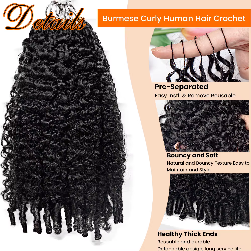 Extensions de cheveux humains au Crochet en plumes bouclées