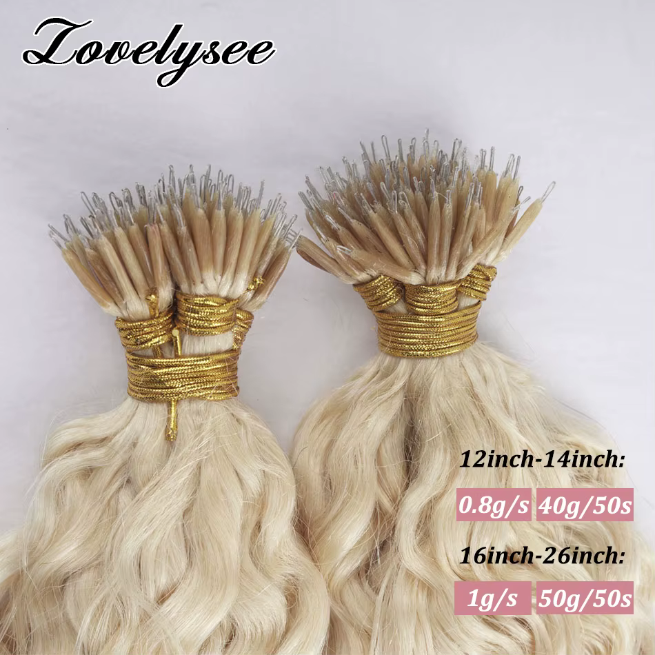 CharacterRings-Extensions de cheveux de vague d'eau de blonde naturelle de 100 pièces, extension micro européenne de cheveux d'anneau de perles 0.8g/1g/brin