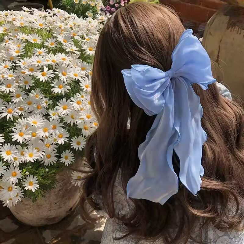 Pinces à cheveux avec nœud en mousseline de soie pour filles