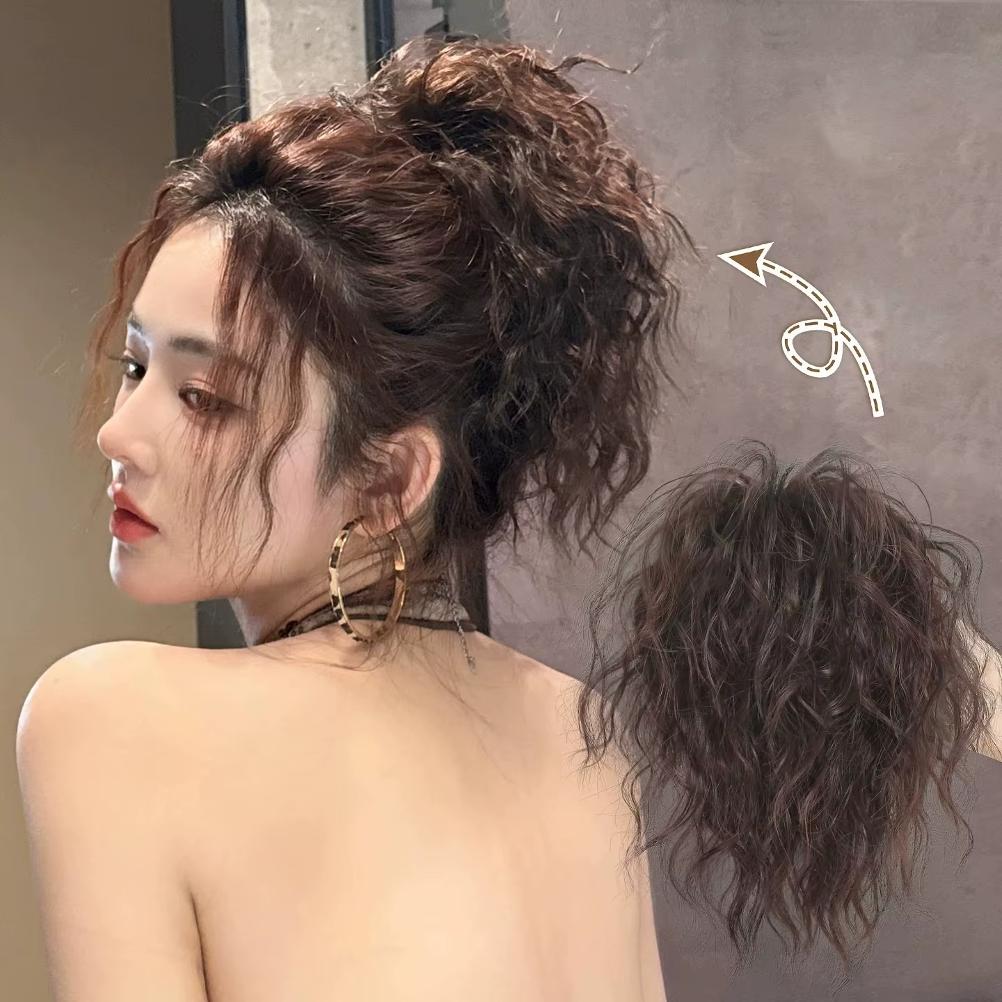 Chignon bouclé désordonné en fibre synthétique