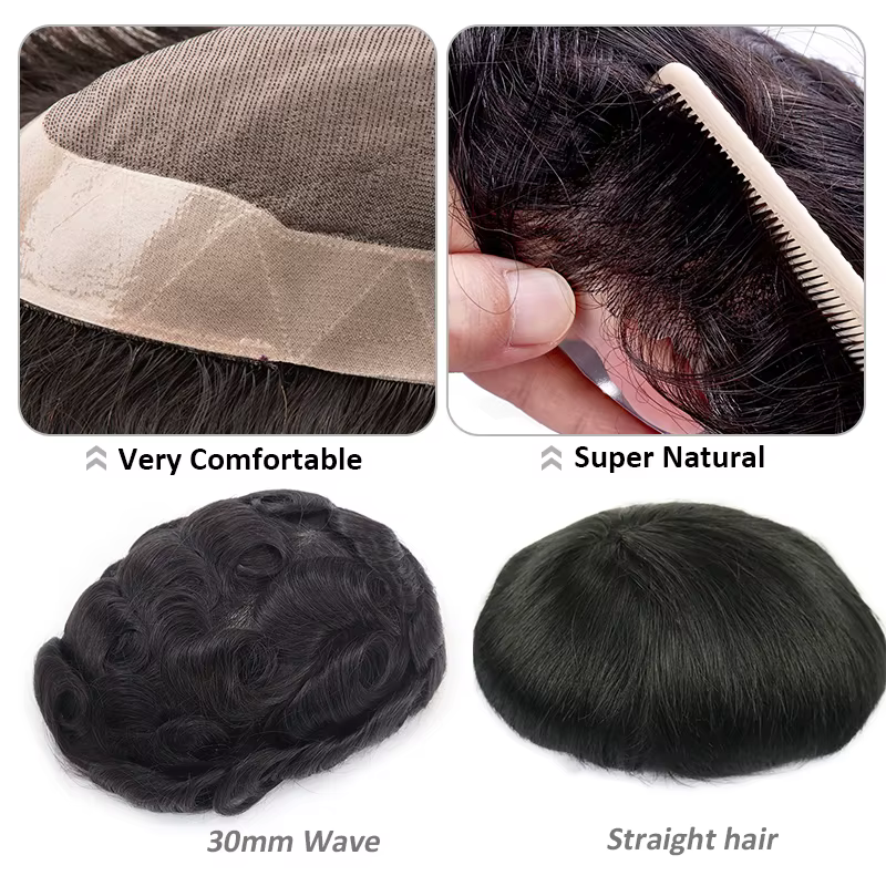Perruque Toupet en Cheveux Naturels Mono Fin pour Homme