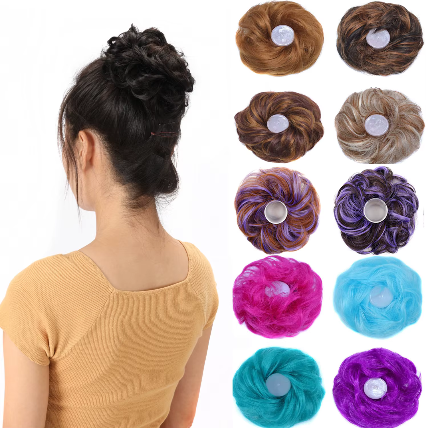 Jeedou cheveux synthétiques Extension de Chignon en désordre ébouriffé Updo bouclés